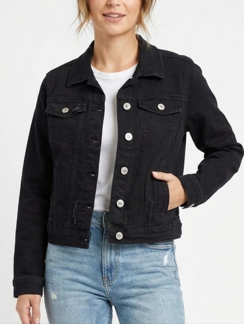 Cavalini petite black distressed denim jacket